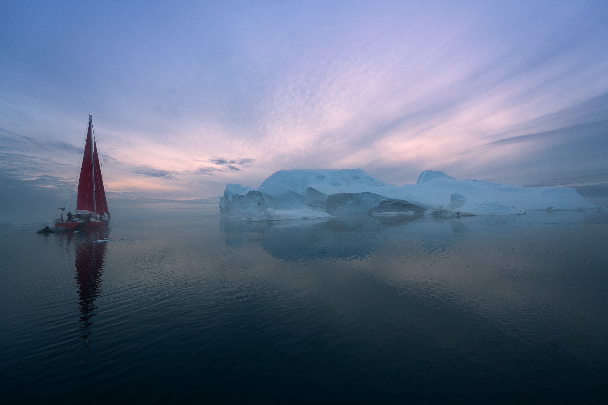 greenland, iceberg, sailing , sailboat, sunset, ilulissat, disko bay, Natnattcha Chaturapitamorn