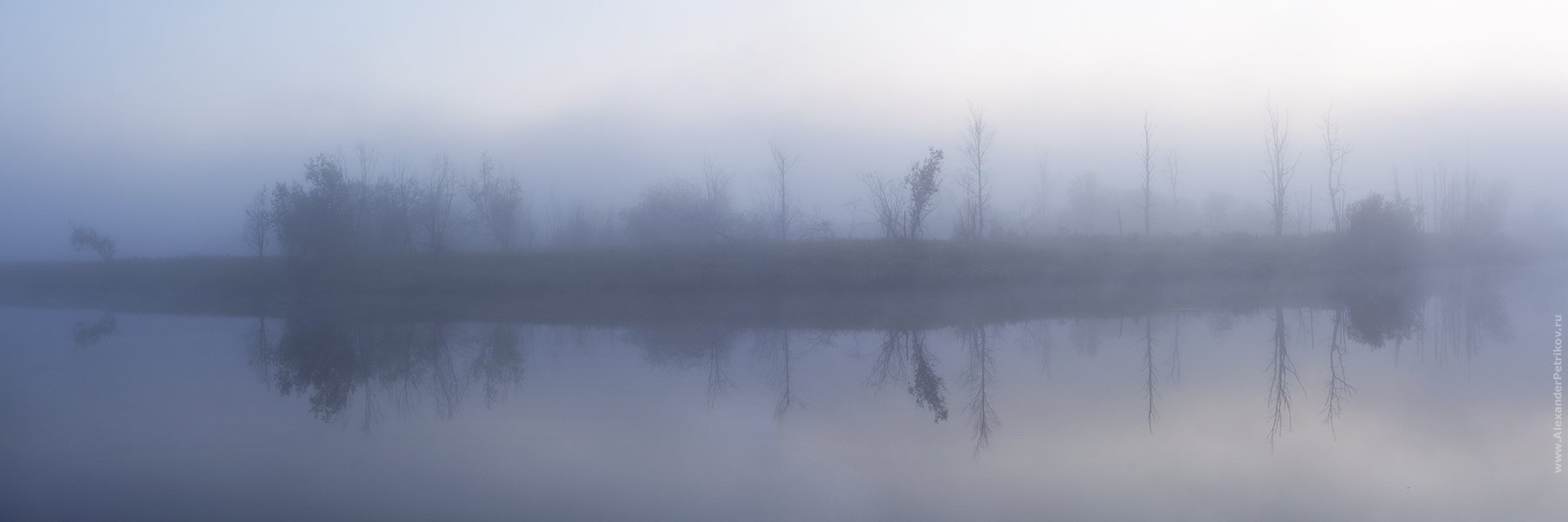 туман, река, деревья, утро, рассвет, Александр Петриков