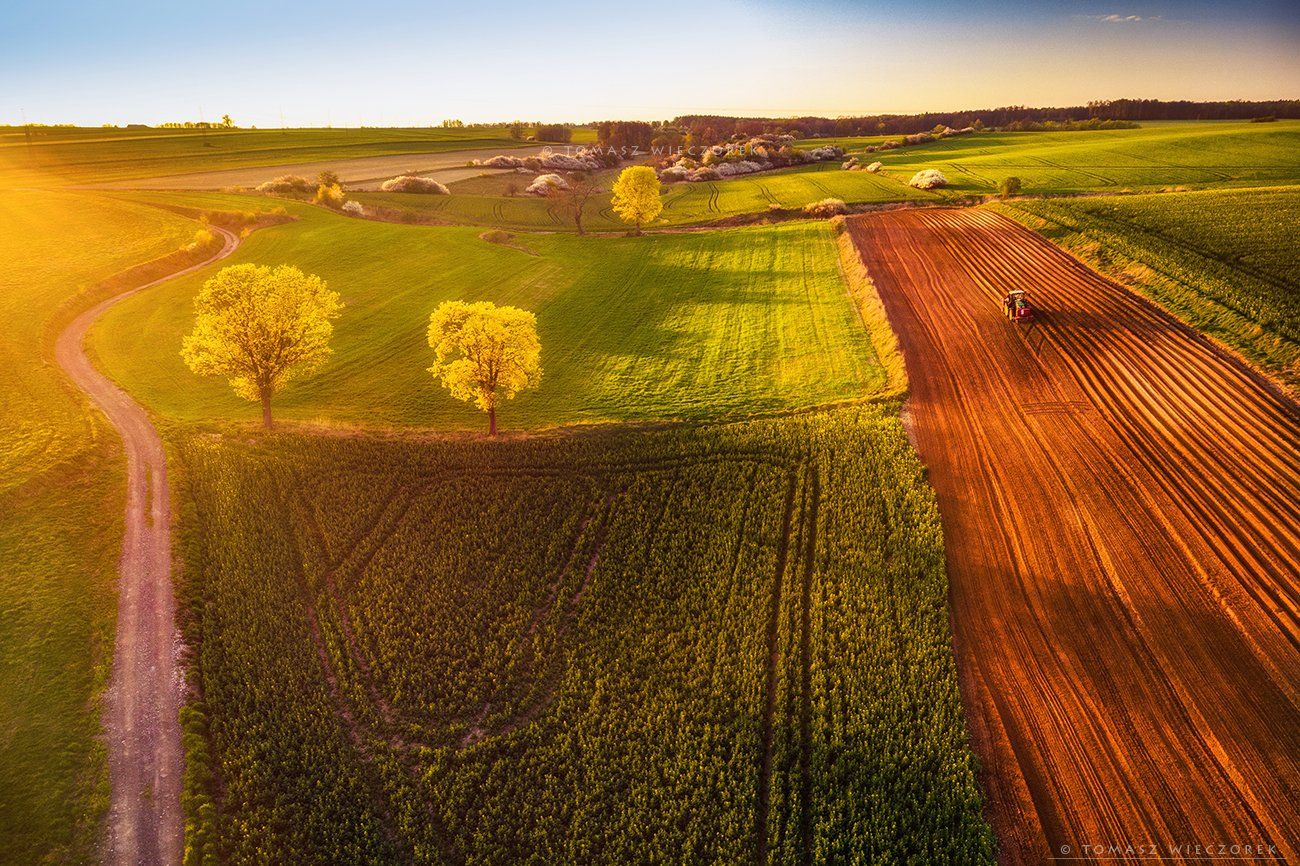 poland, polish, landscape, sunrise, sunset, colours, spring, awesome, amazing, adventure, travel, beautiful, light, fields, tractor, soil, Tomasz Wieczorek