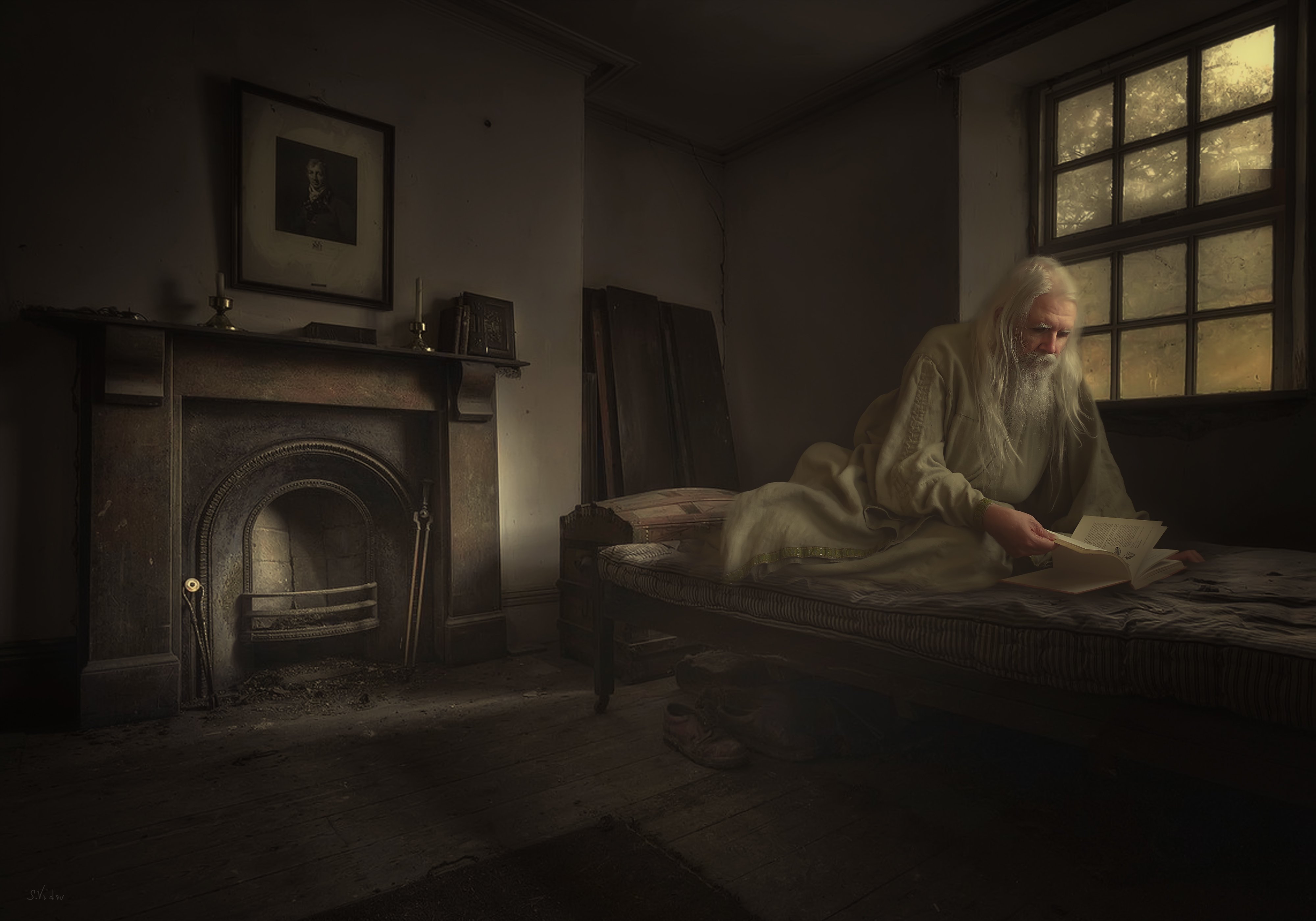 старик, комната, книга, Sergii Vidov