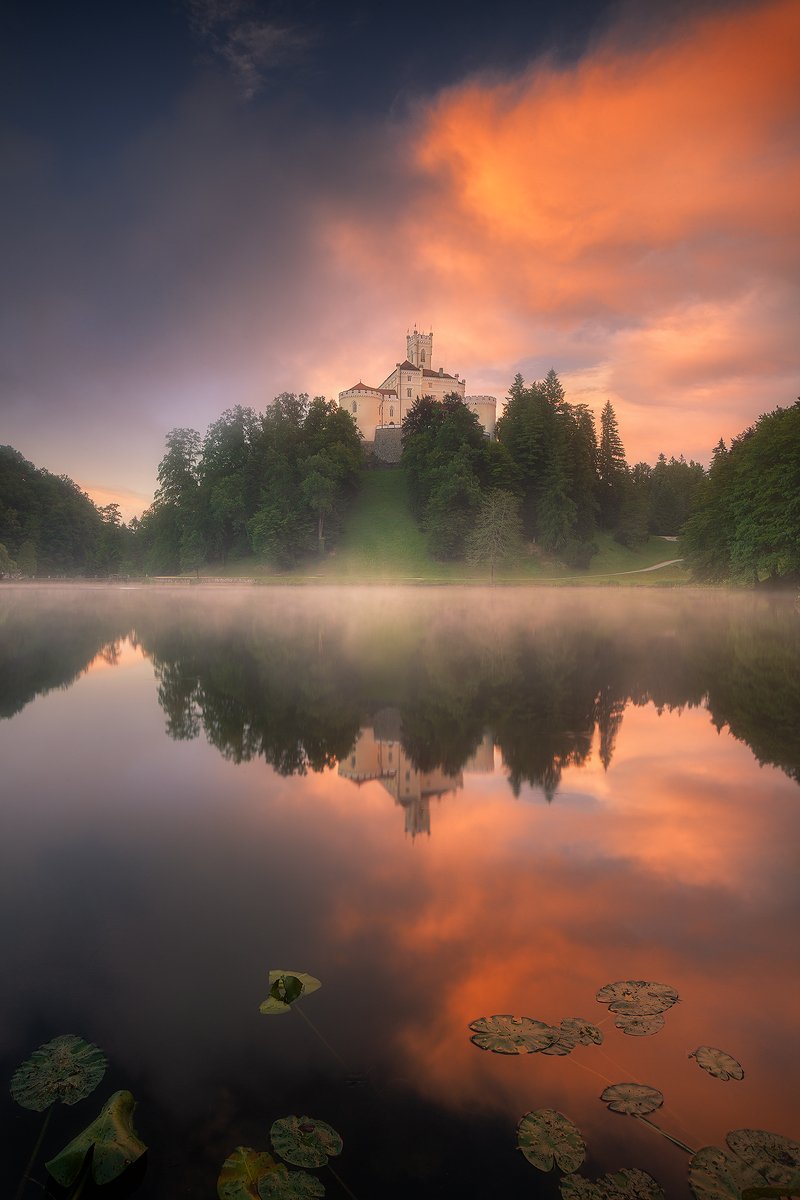trakoscan castle fog storm clouds reflection landscape , Roberto Pavic