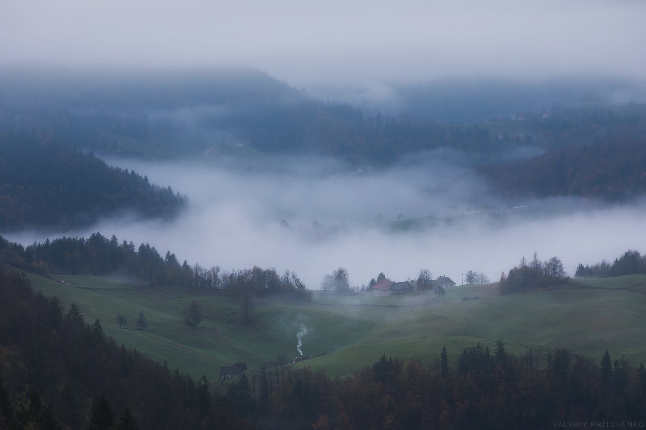 slovenia, mist, morning, autumn, landscape, nature, словения, природа, пейзаж, горы, туман, утро, Валерий Притченко