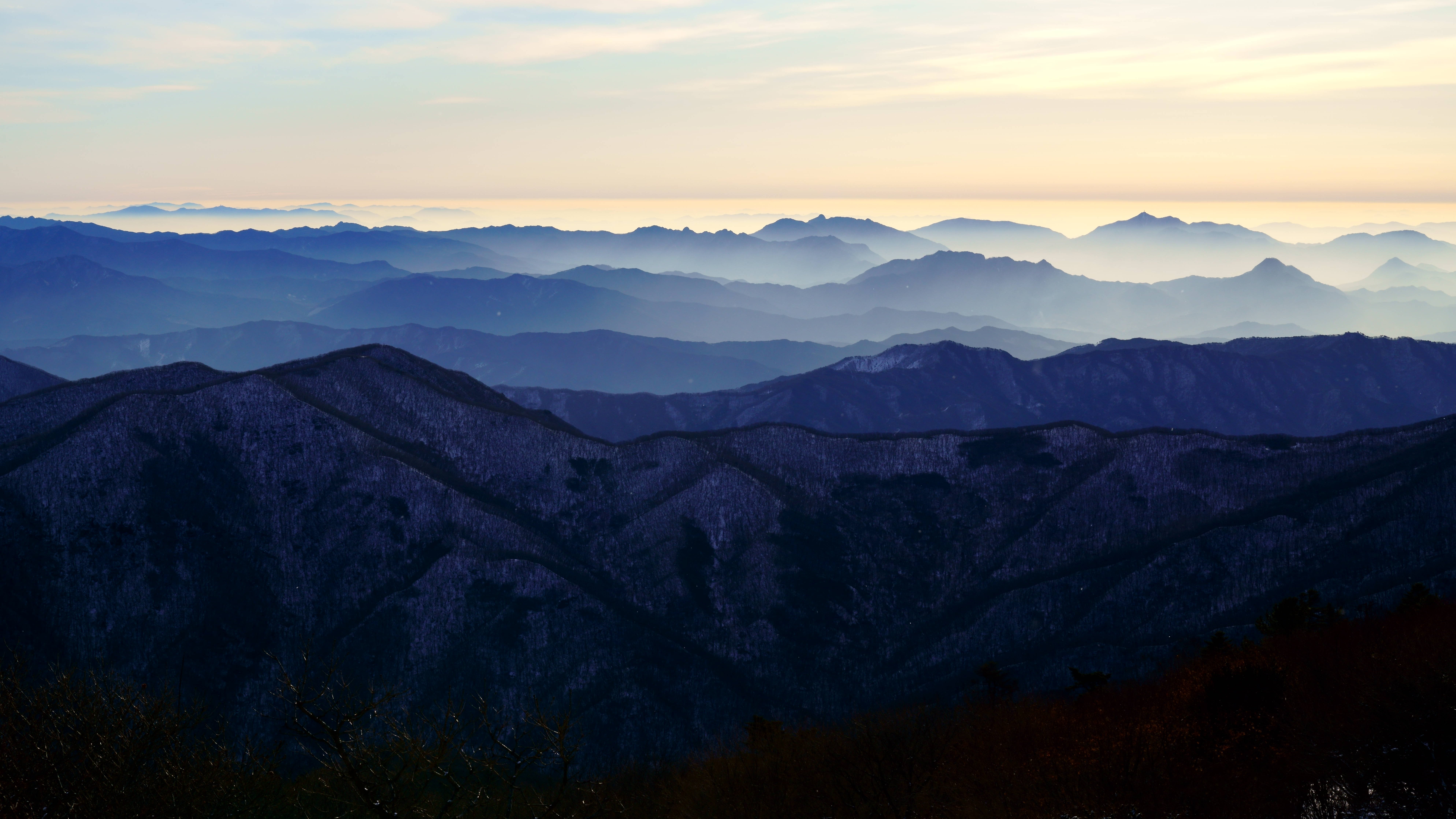 south korea, winter, mountain, morning, landscape, ridge, snow, sky, cloud, skyline,, Shin