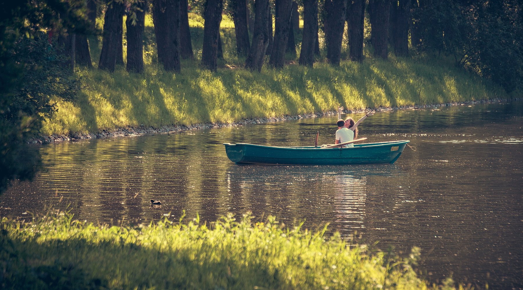 лето, лодка, люди, озеро, парк, пруд, Vladimir Kedrov
