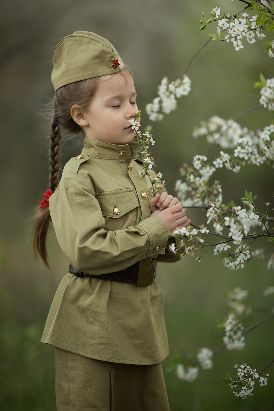 День Победы, 9 мая, весна, цветущие сады, портрет девочки, детский фотограф, семейный фотограф, форма, деити, девочка, портретист, Валерия Мороз