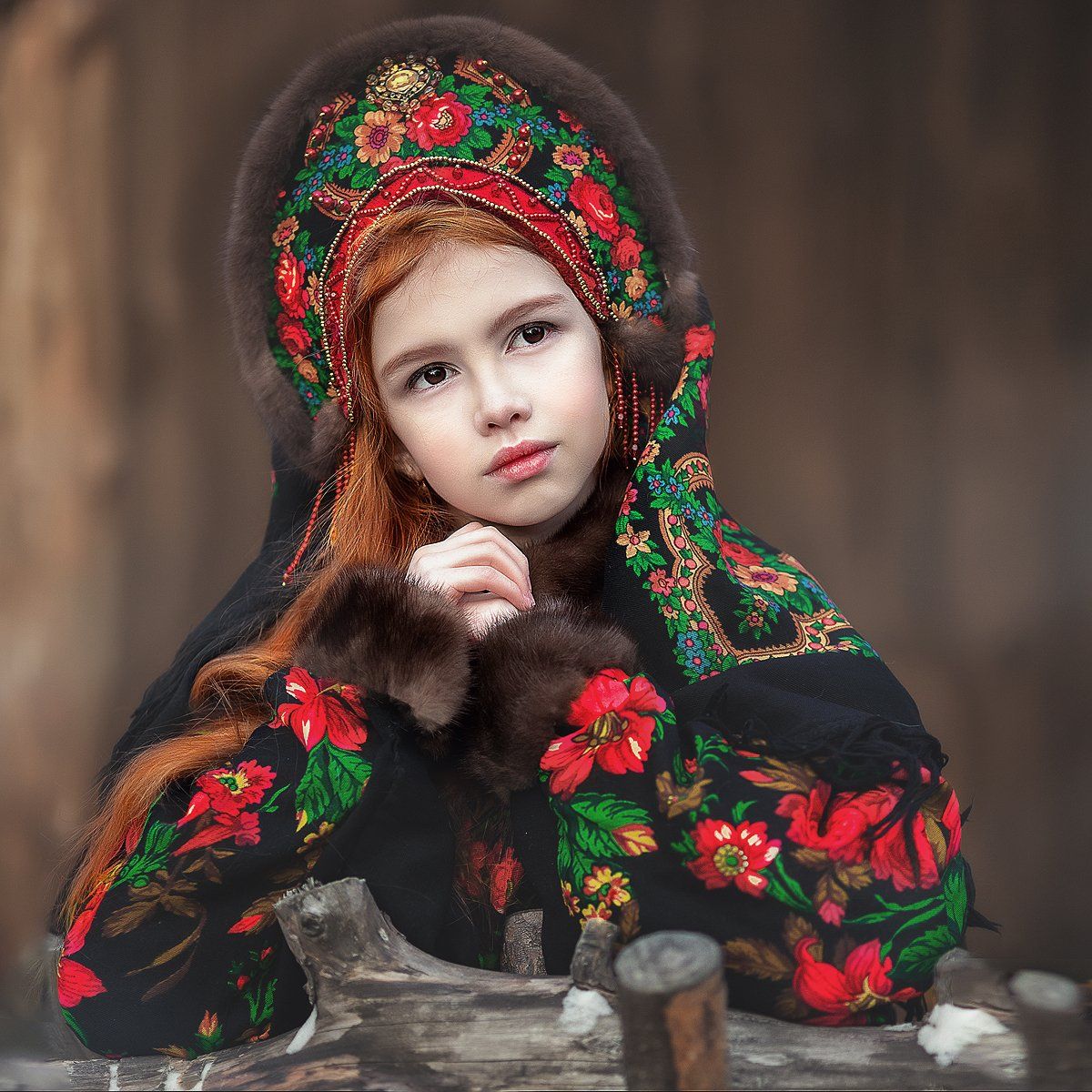 русский стиль. девочка  зима  кокошник  , Екатерина Годова