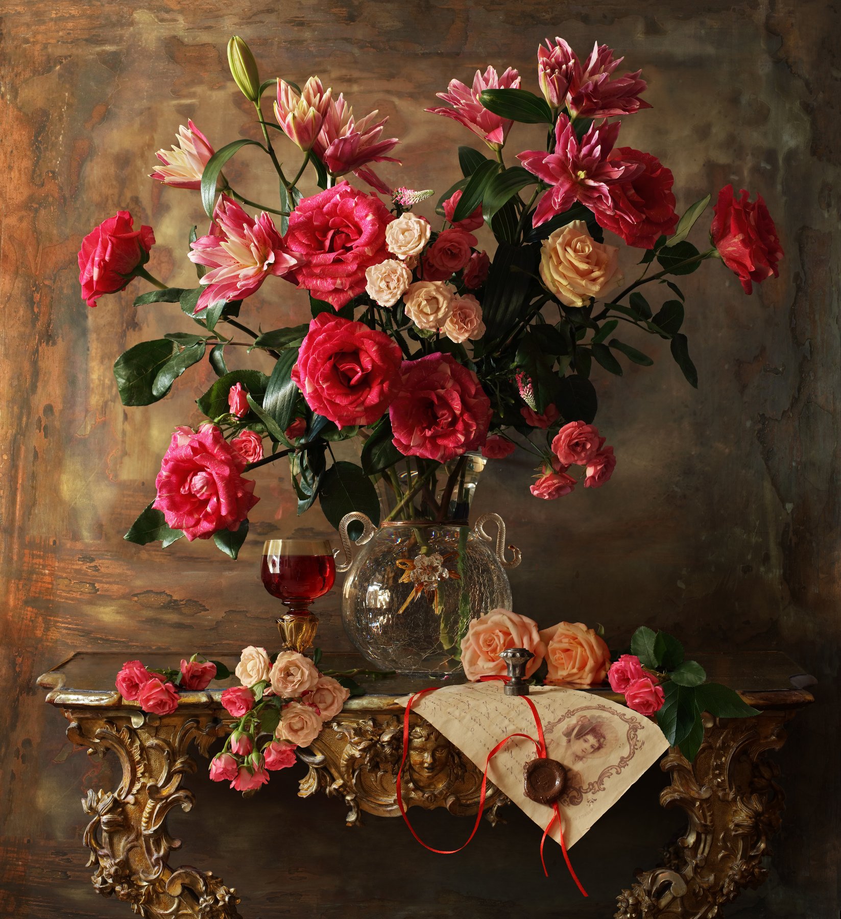 натюрморт, розы, цветы, букет, лилии, Андрей Морозов