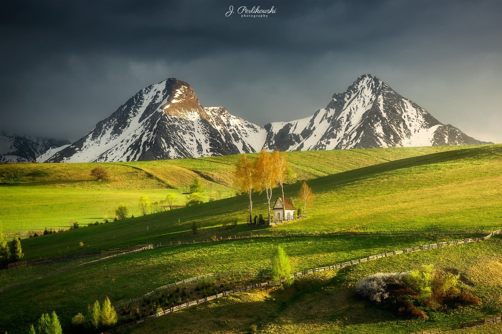 tatra, tatra mountains, mountains,spring, chapel, spring vibes, fields, green, sunset,landscape, Jakub Perlikowski