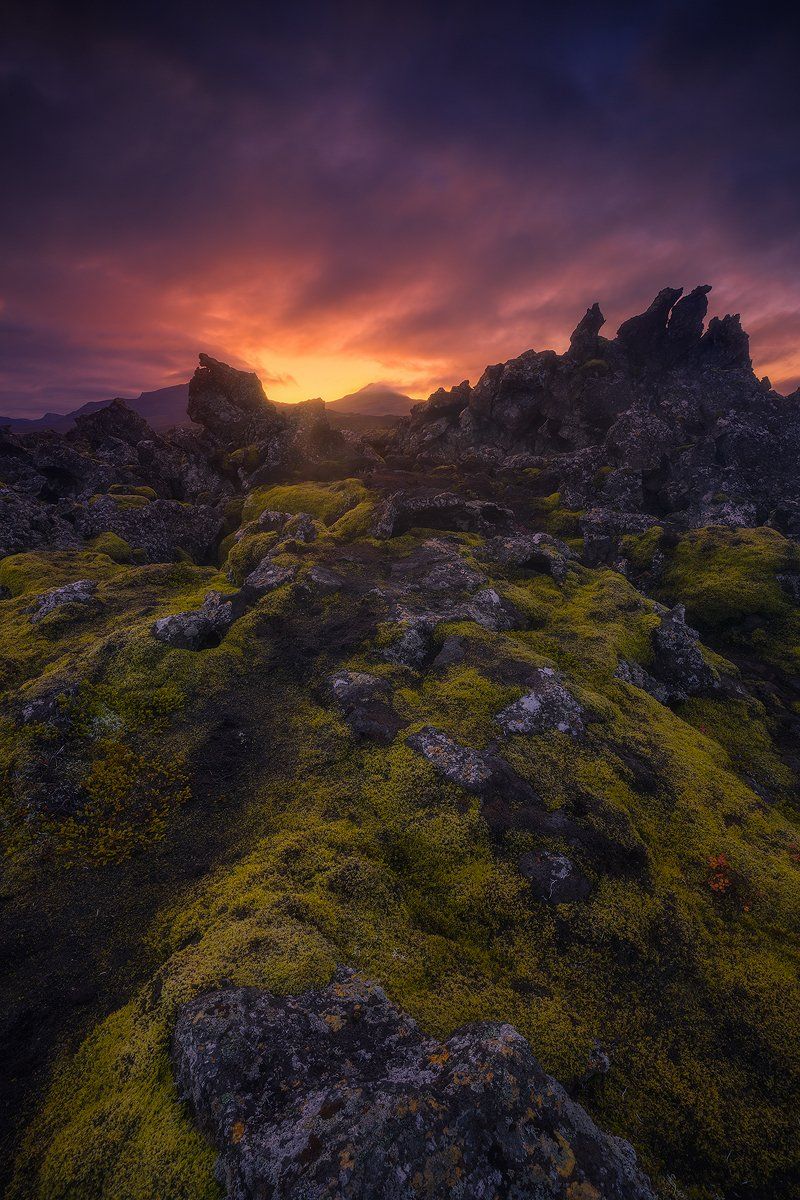 lava fields iceland sunrise clouds moss rock rocks landscape , Roberto Pavic