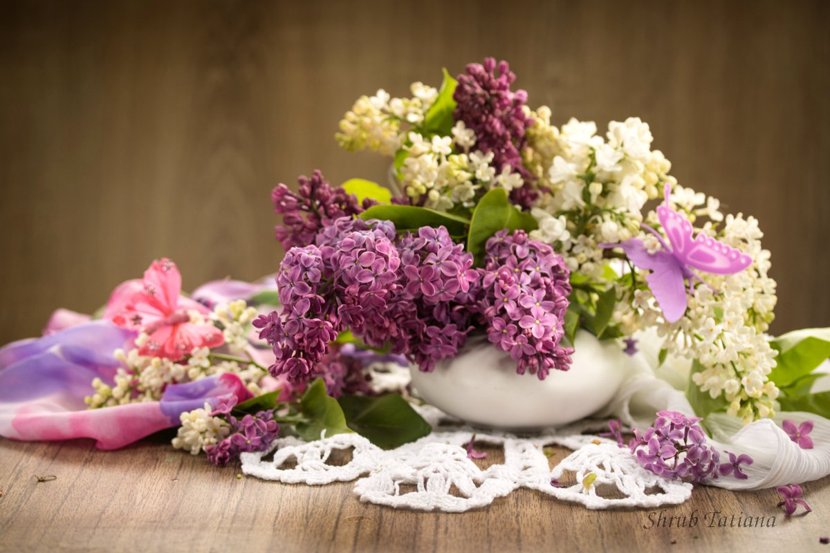 ваза, цветы, сирень, салфетка, Шруб (Беляева) Татьяна