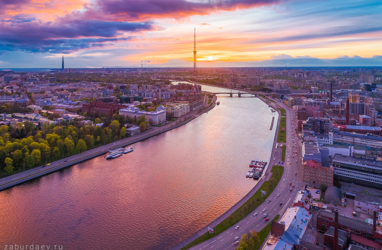 россия, петербург, город, река, вечер, весна, закат, дрон, Станислав Забурдаев