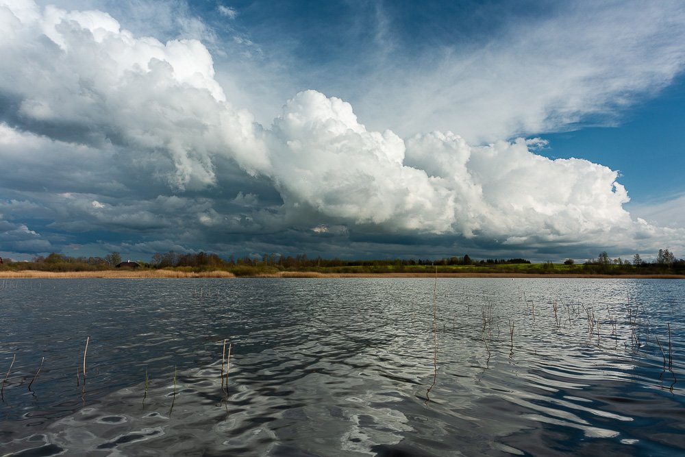 clouds,lake,reflection,white,blue,cloudscape, Eriks Zilbalodis