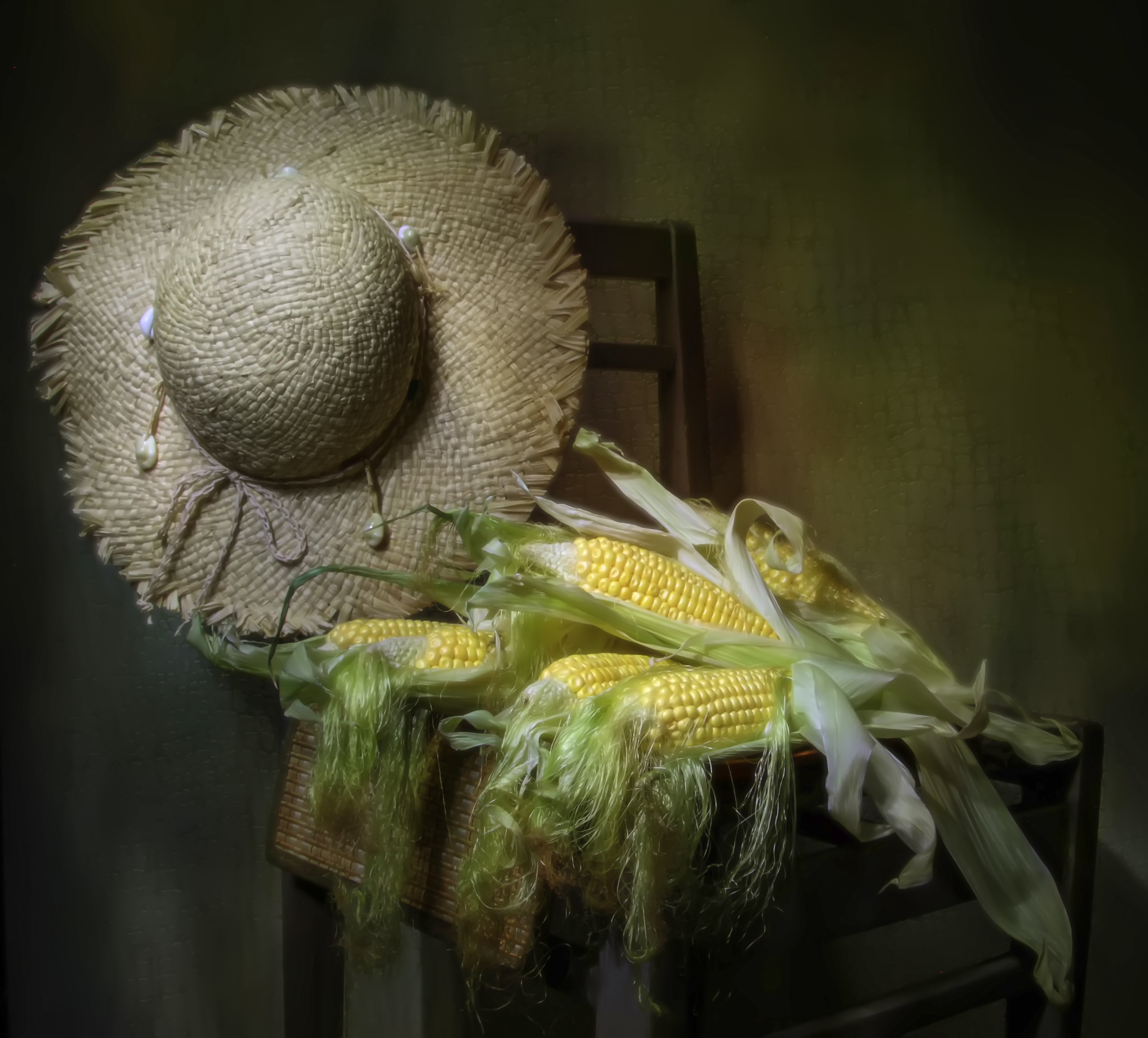 натюрморт, кукуруза, шляпка, Татьяна Феденкова