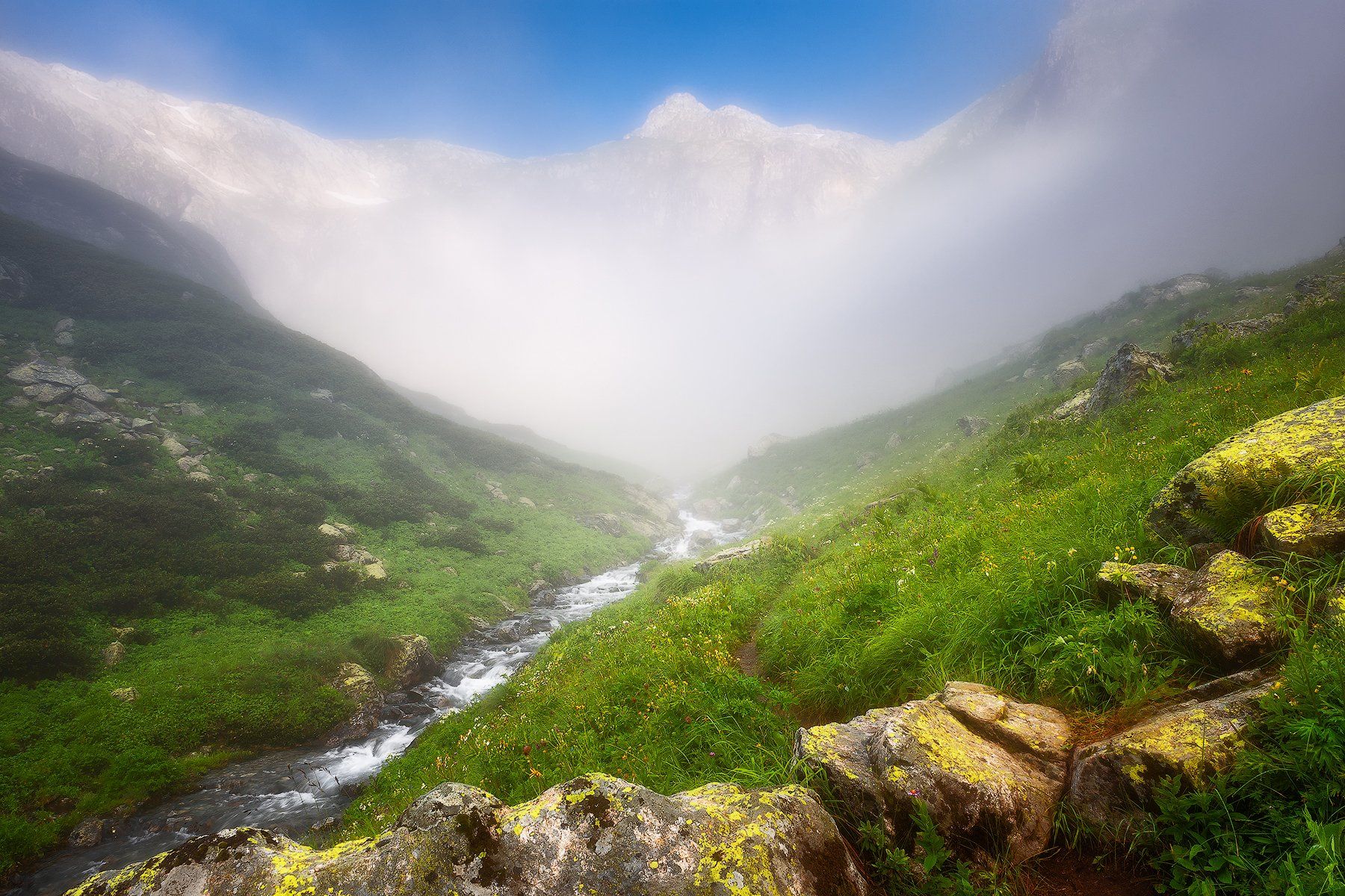горная река, туман, горы, пейзаж, кавказ, архыз, Tania Leschinskaya