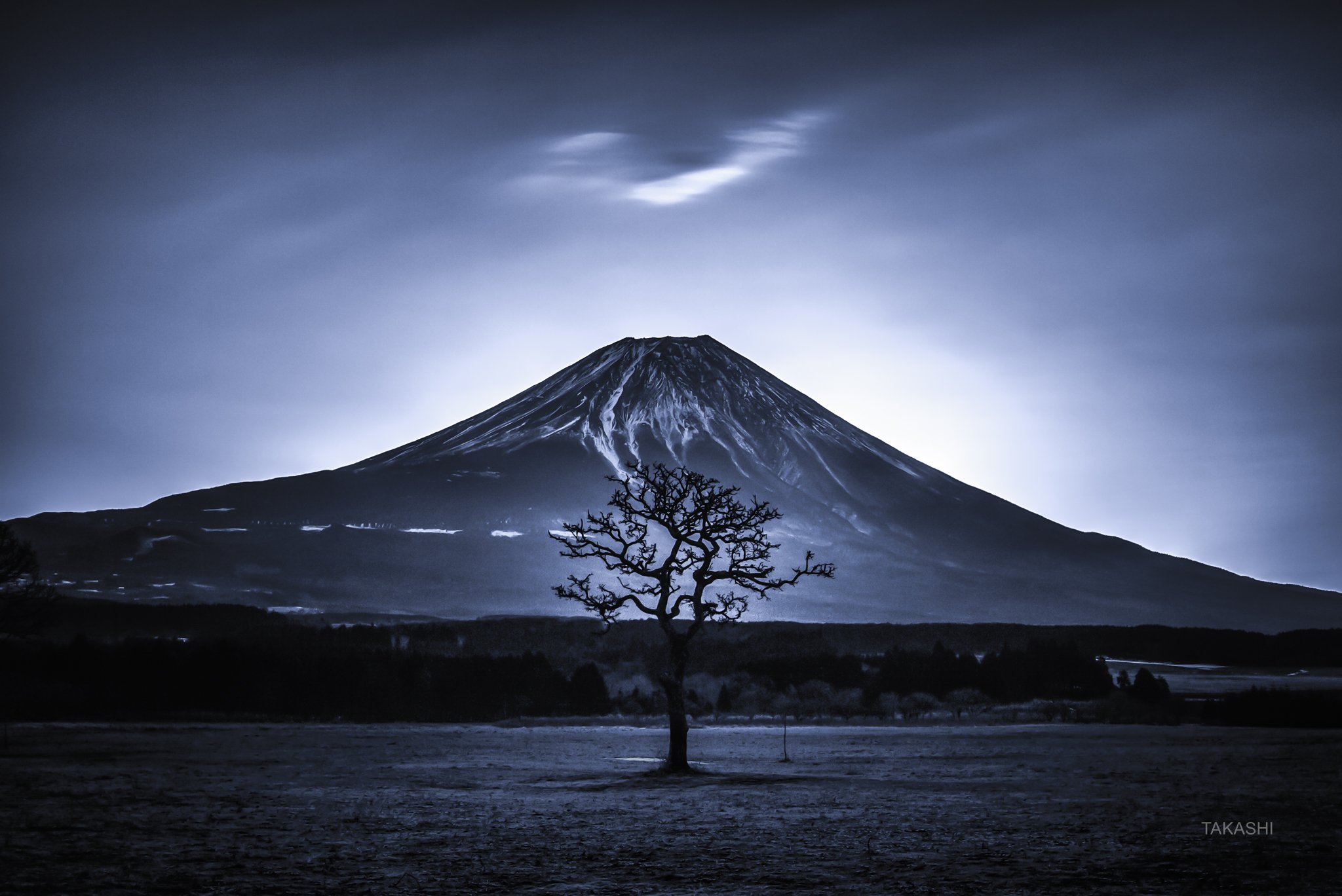 Fuji,Japan,mountain,cloud,tree,poem, Takashi