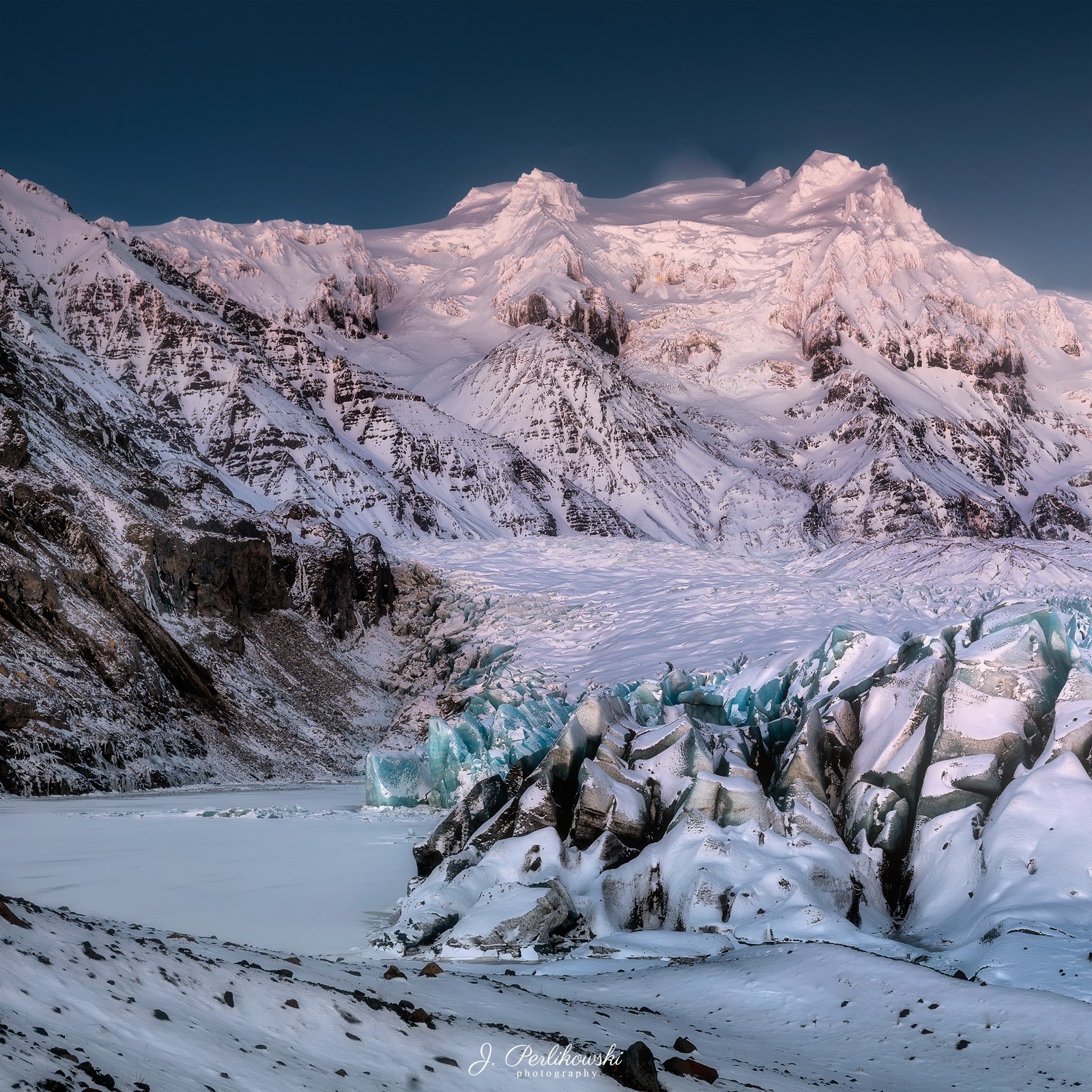 dusk, iceland, glacier, snow, winter, mountains, Jakub Perlikowski