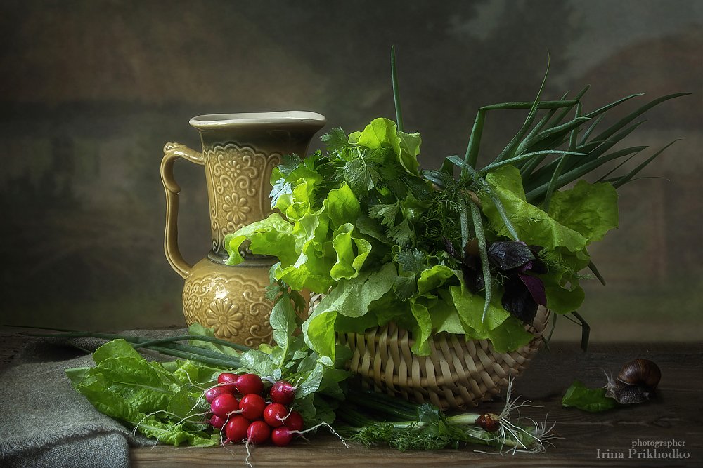 натюрморт, деревенский, весна, молодые овощи, зелень, Ирина Приходько