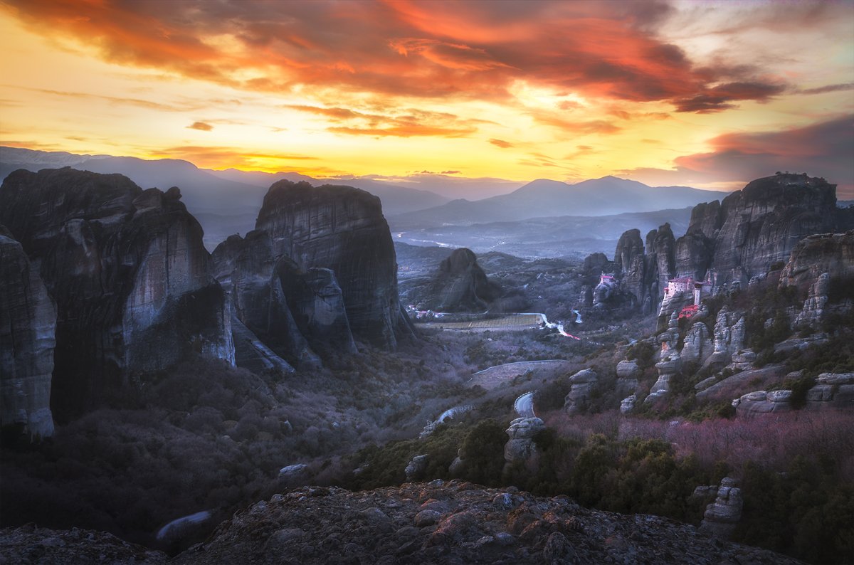 landscape nature scenery travel sunset monastery light mountain rocks пейзаж закат монастыри, Александър Александров