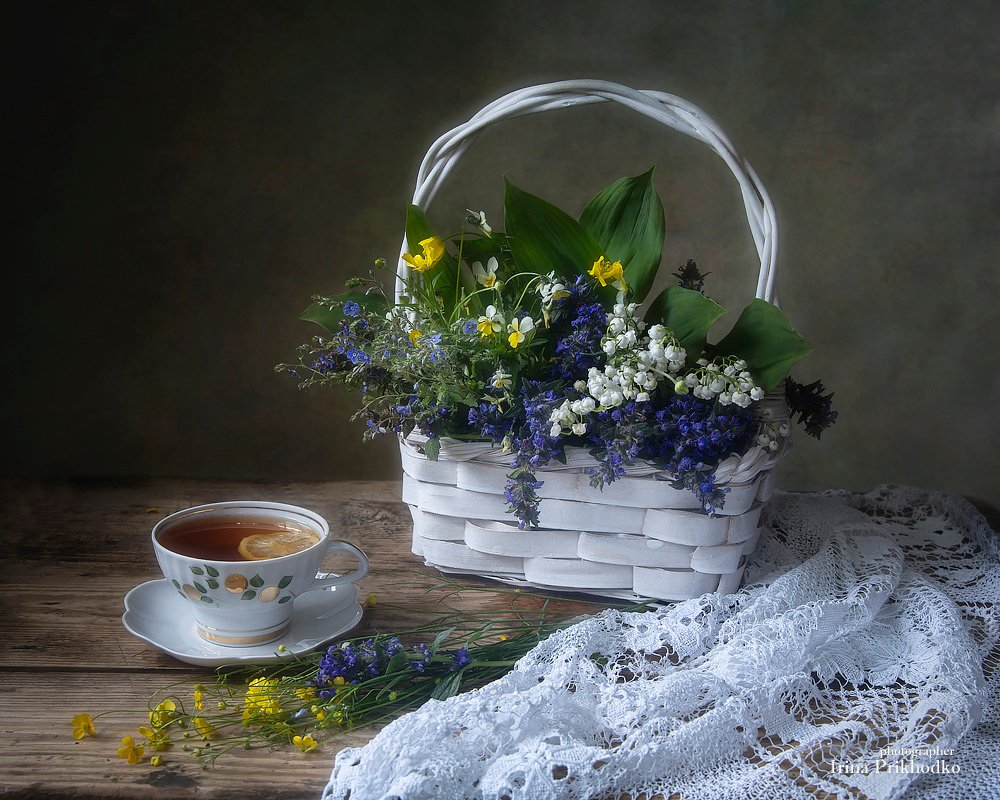 натюрморт, цветы, лесные, букет, чай, винтажный, Ирина Приходько
