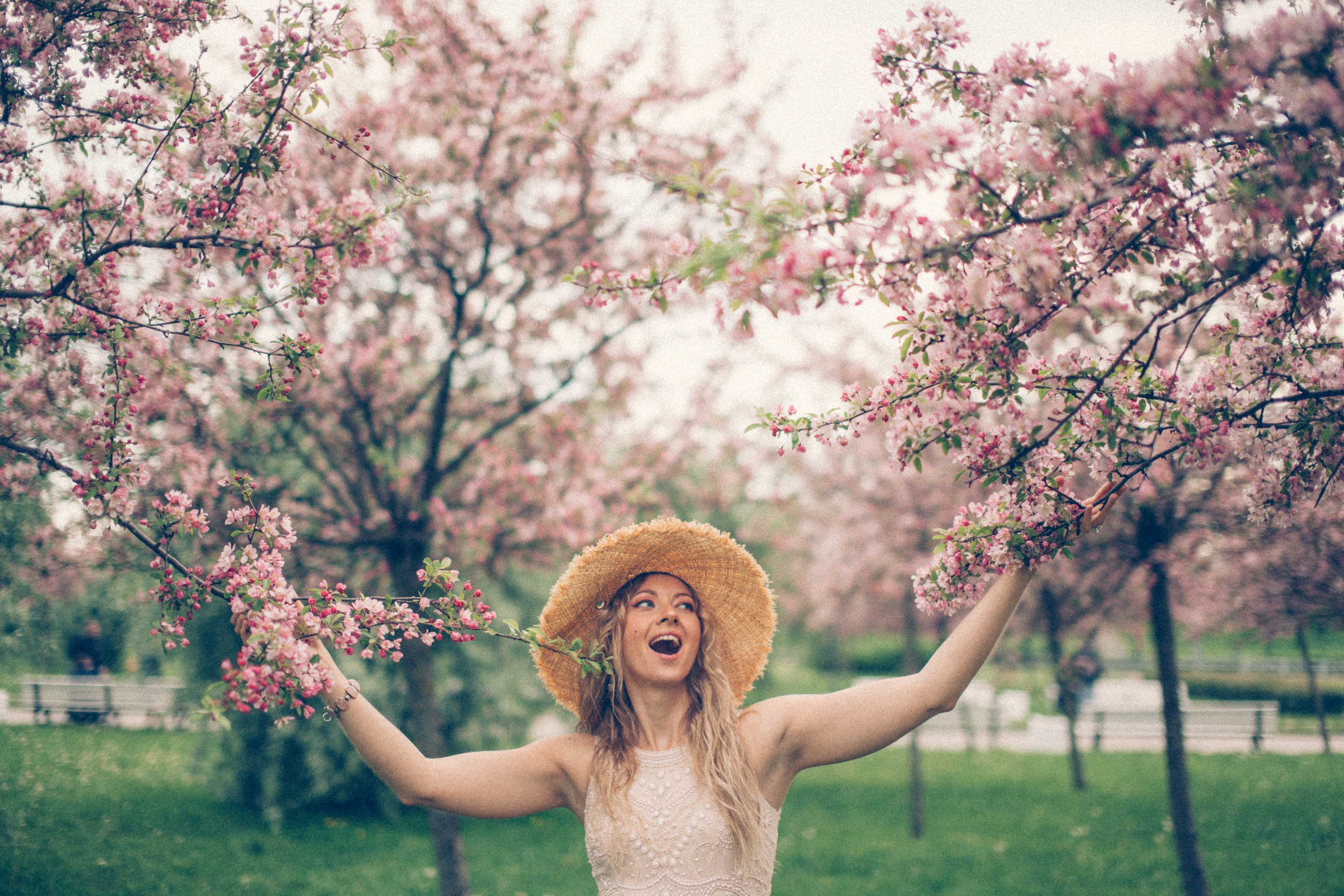 портрет цветение яблони шляпка девушка красота нежность, Сергей Тезиков