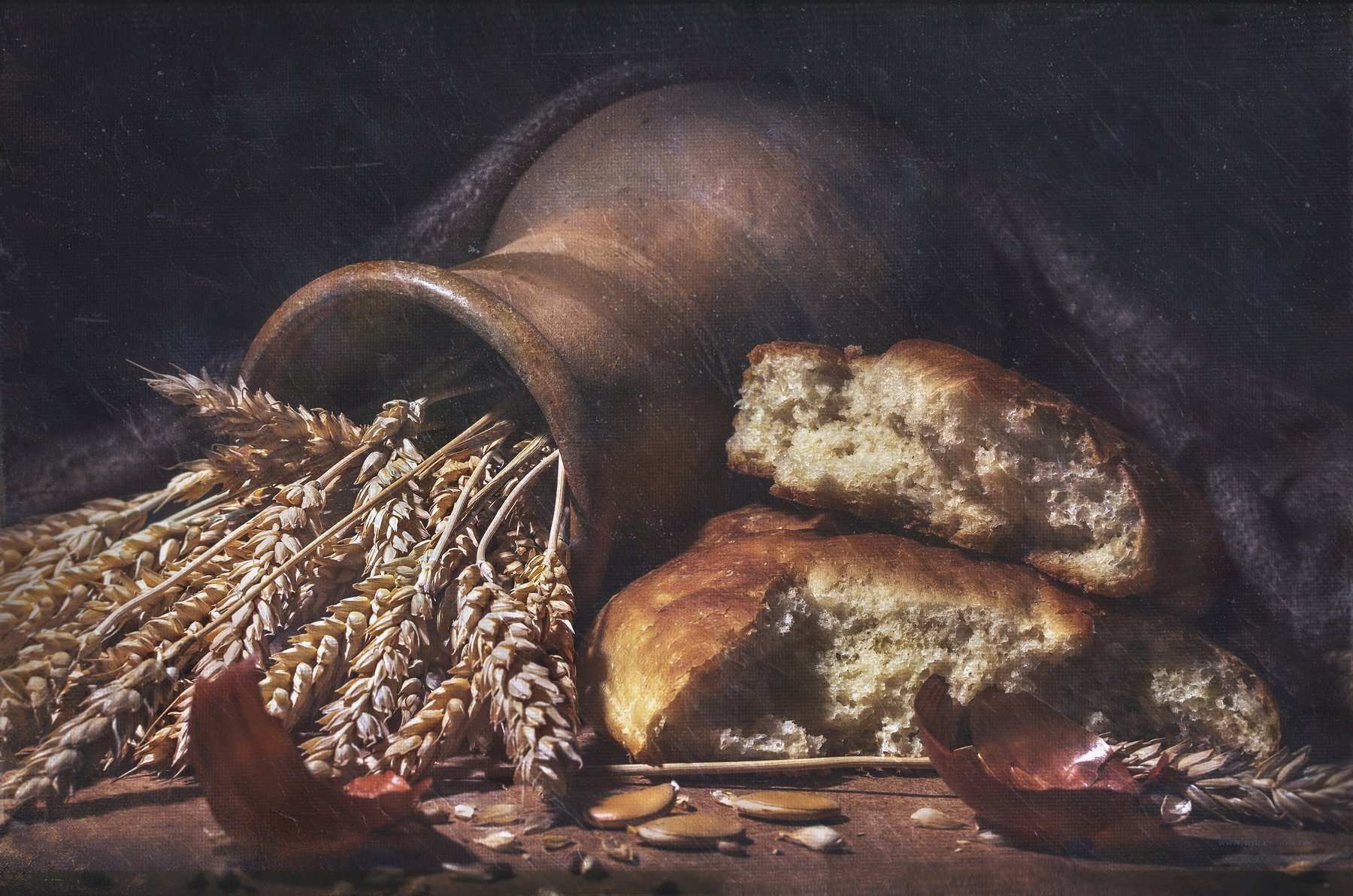 кринка,хлеб,выпечка,домашний,рустик,платок,колосья, Владимир Володин