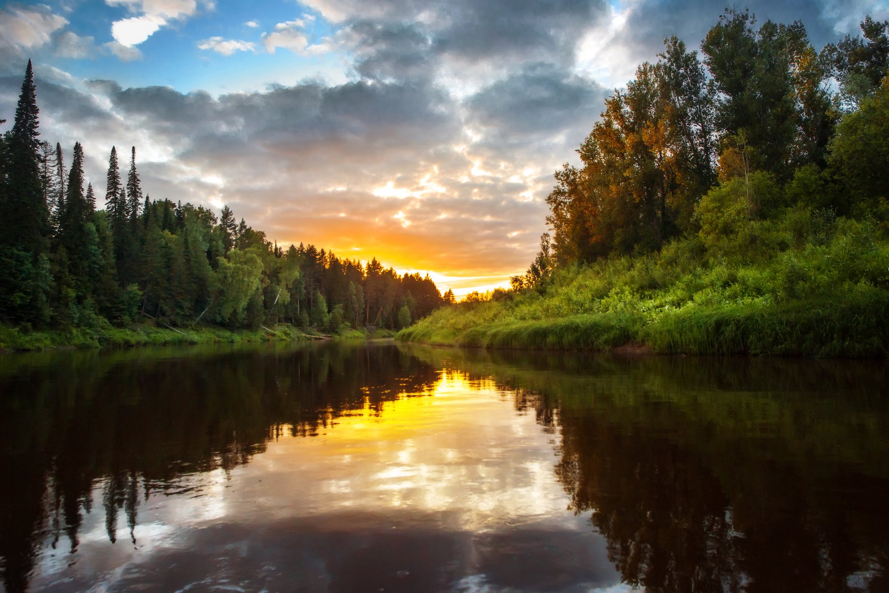 река, кильмезь, закат, отражение, вечер, яркий, Vyacheslav Lozhkin