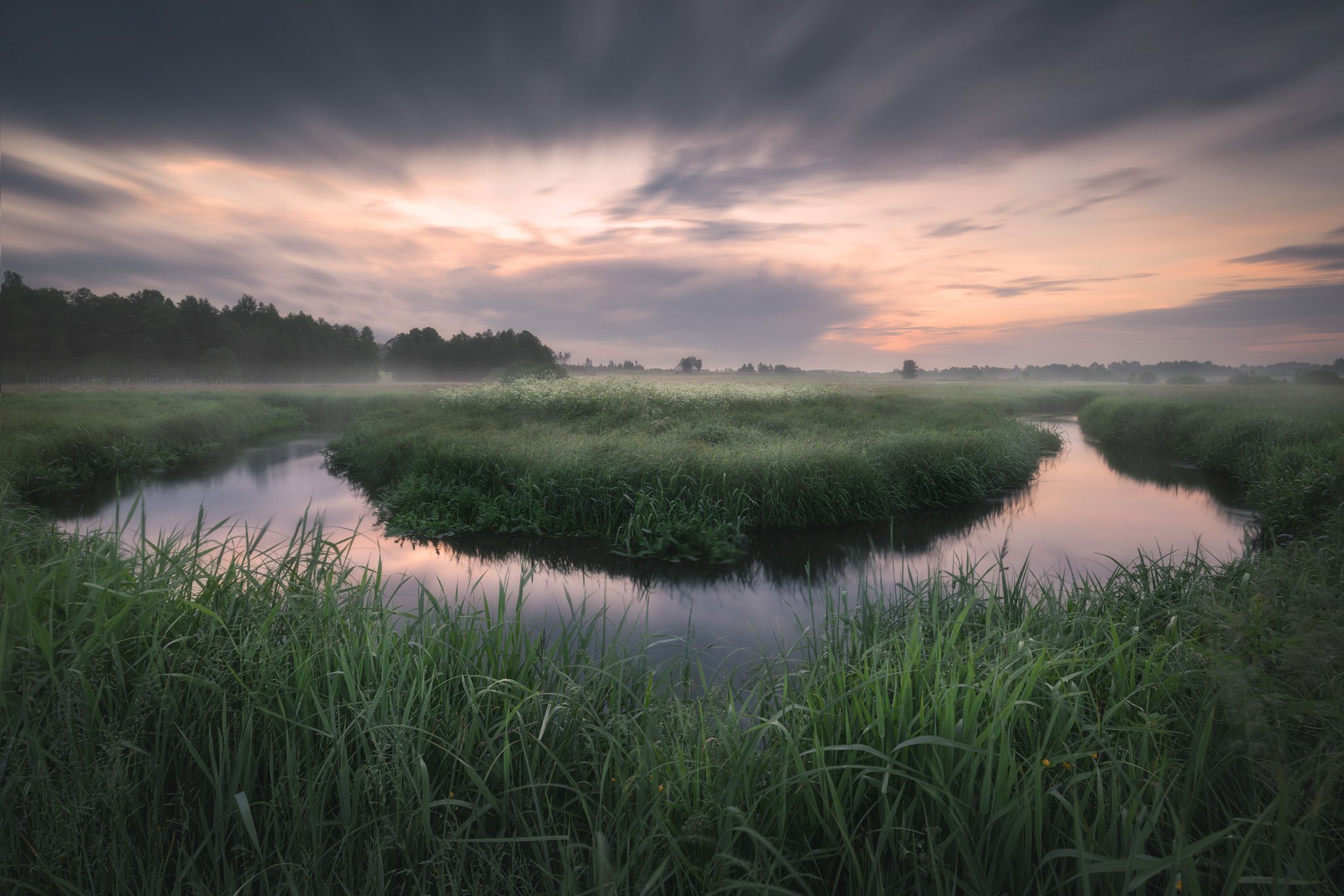 river sunrise mist fog mood sky clouds Podlasie Poland, Maciej Warchoł