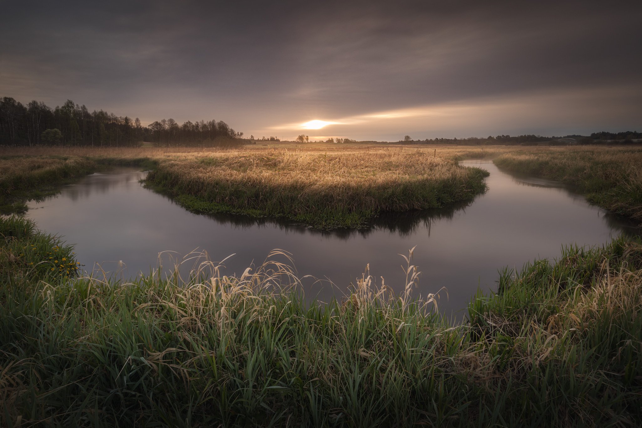 river sunrise water clouds sky grass meadow Podlasie Poland, Maciej Warchoł