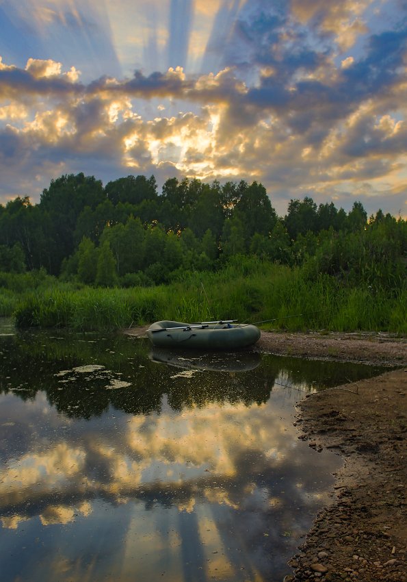 закат лучи протока лес отражение, Дмитрий Алексеев