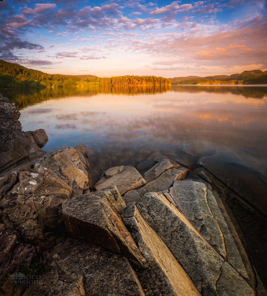 sunset,lake,forest,nature,sky,reflections,norway,, Adrian Szatewicz