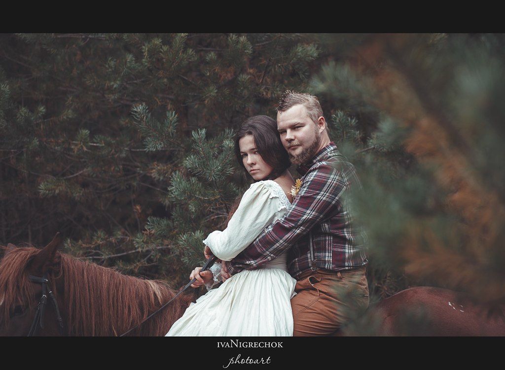 lovers, horse, wood, forest, pair, Иван Кочергин