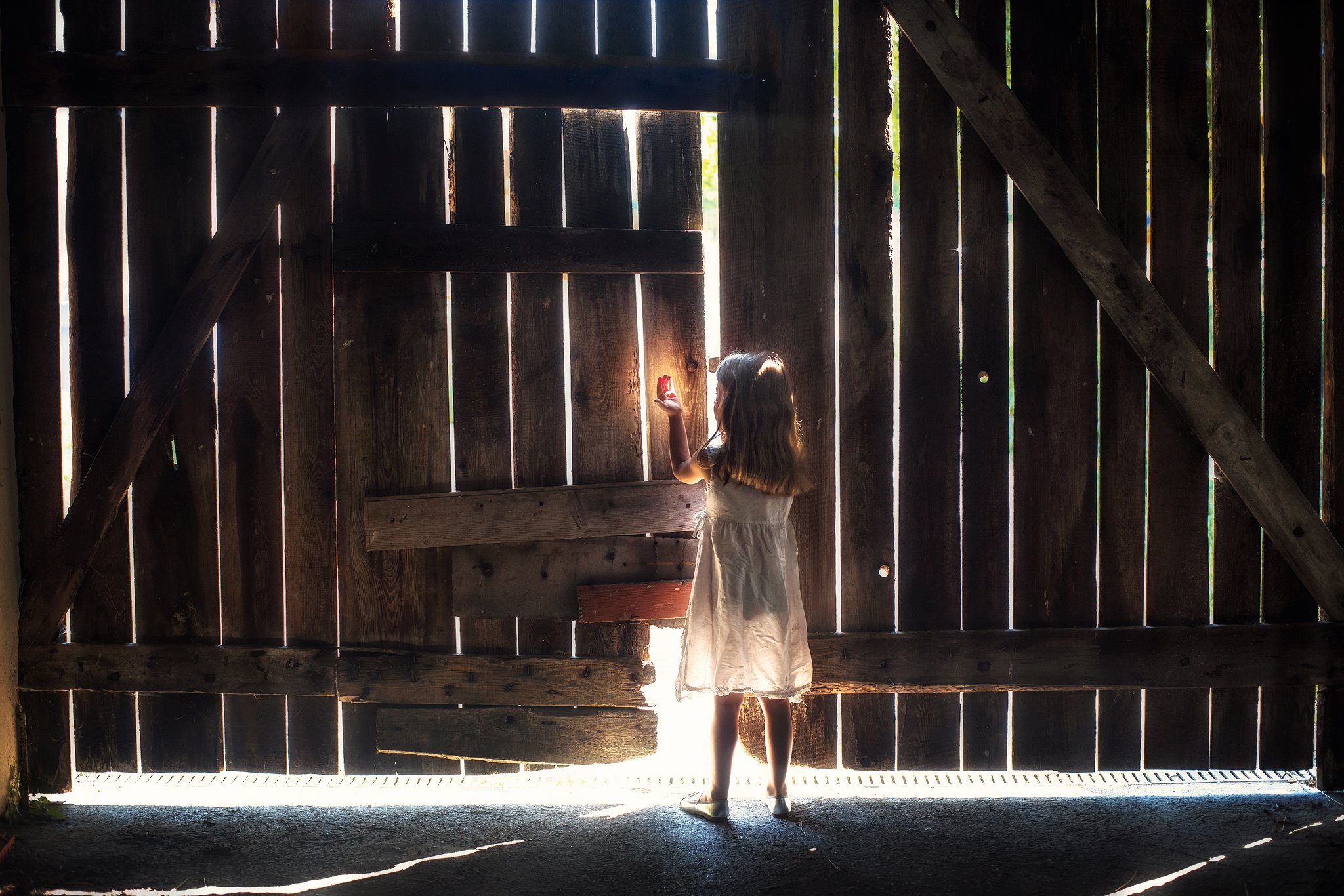 i catch the light barn wood light little girl magic mist dranikowski children kids white dress, Radoslaw Dranikowski