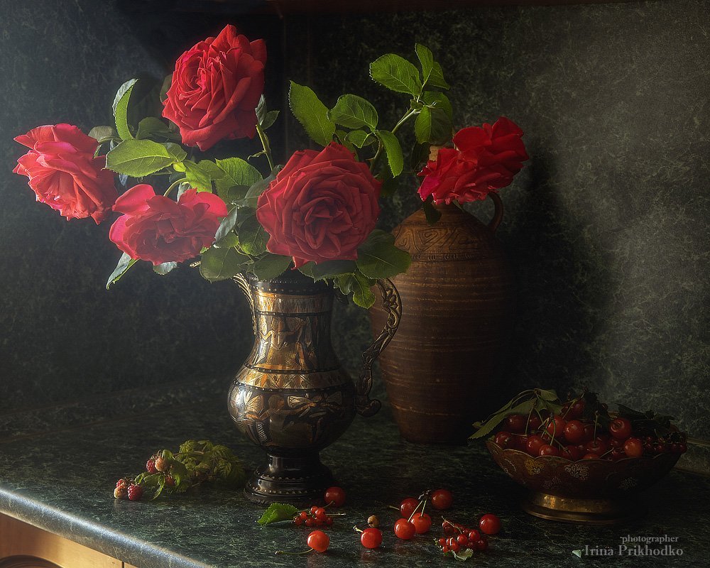 натюрморт, розы, художественное фото, винтажный, садовые, медная посуда, Ирина Приходько
