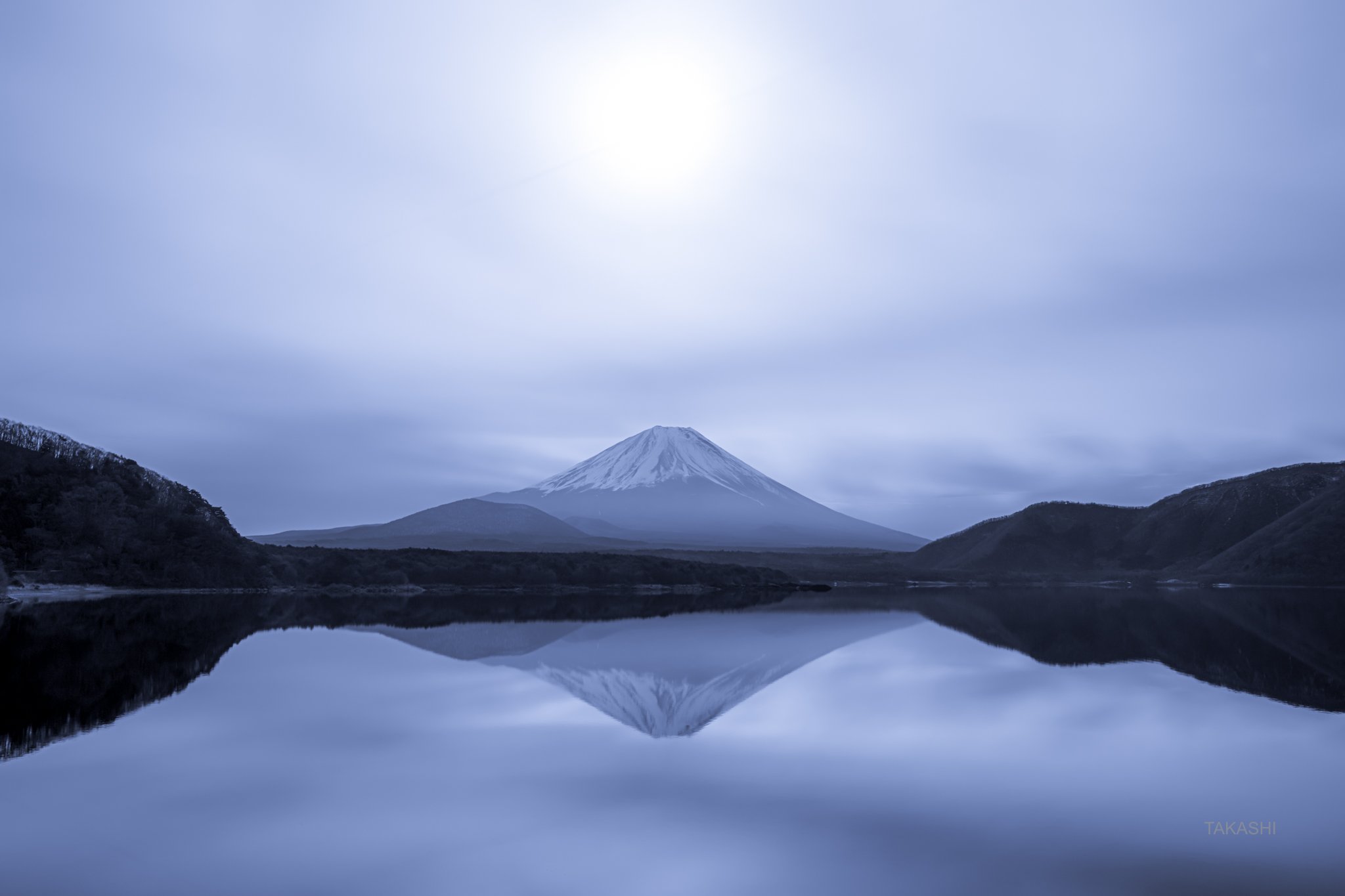 Fuji,Japan,mountain,reflection,cloud,sun,haze,amazing,wonderful,, Takashi