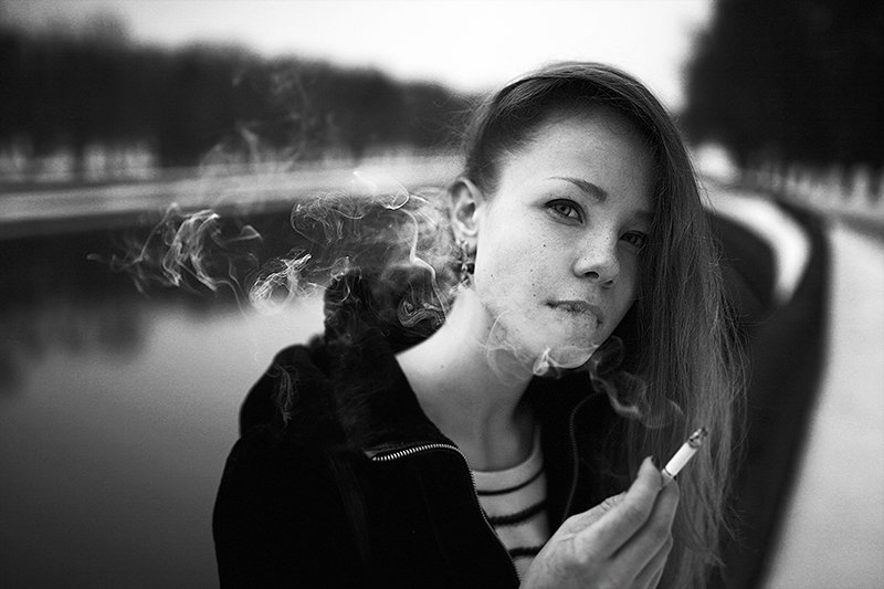 девушка, дым, чб, цифра, курящие, Germanovich Vladimir