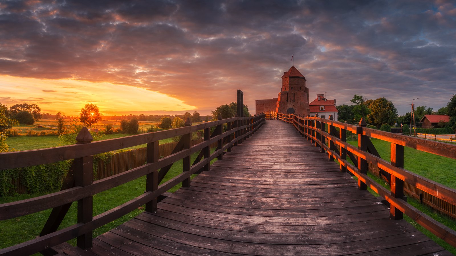 liw, castle, sunrise, bridge, morning, landscape, nature, clouds, Artur Bociarski