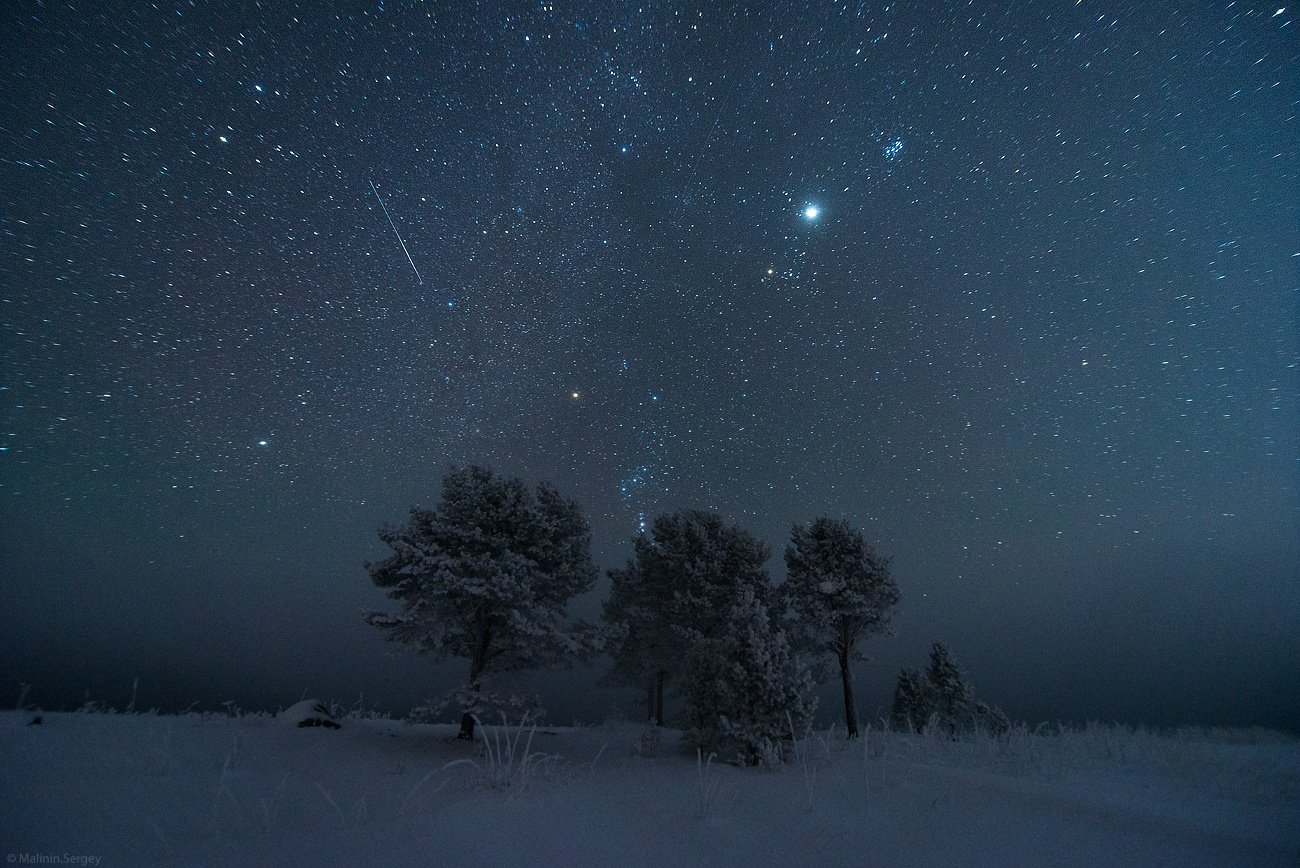 ночь, звезды, небо, млечный путь, метеориты, зима, зеленоборский, мурманская область, Сергей Малинин