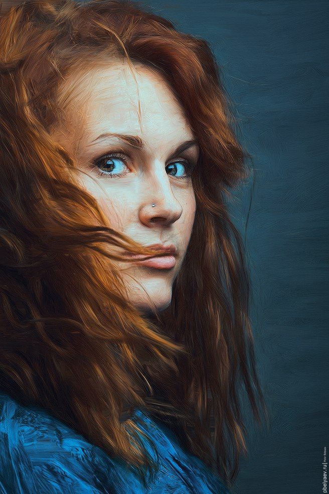 portrait, color, blue, orange, woman, art, painter, corel, Беляев Петр