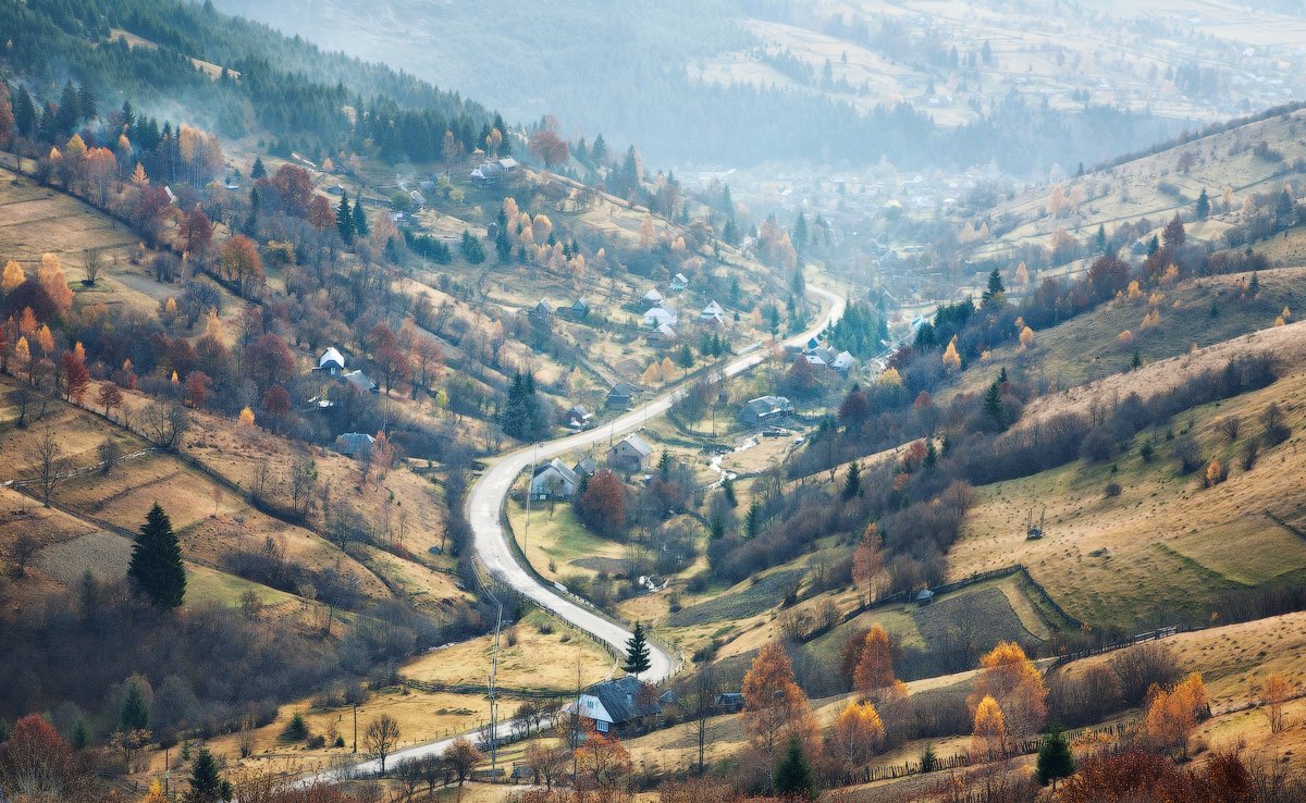 карпаты, утро, деревня, дорога, Андрей Радюк