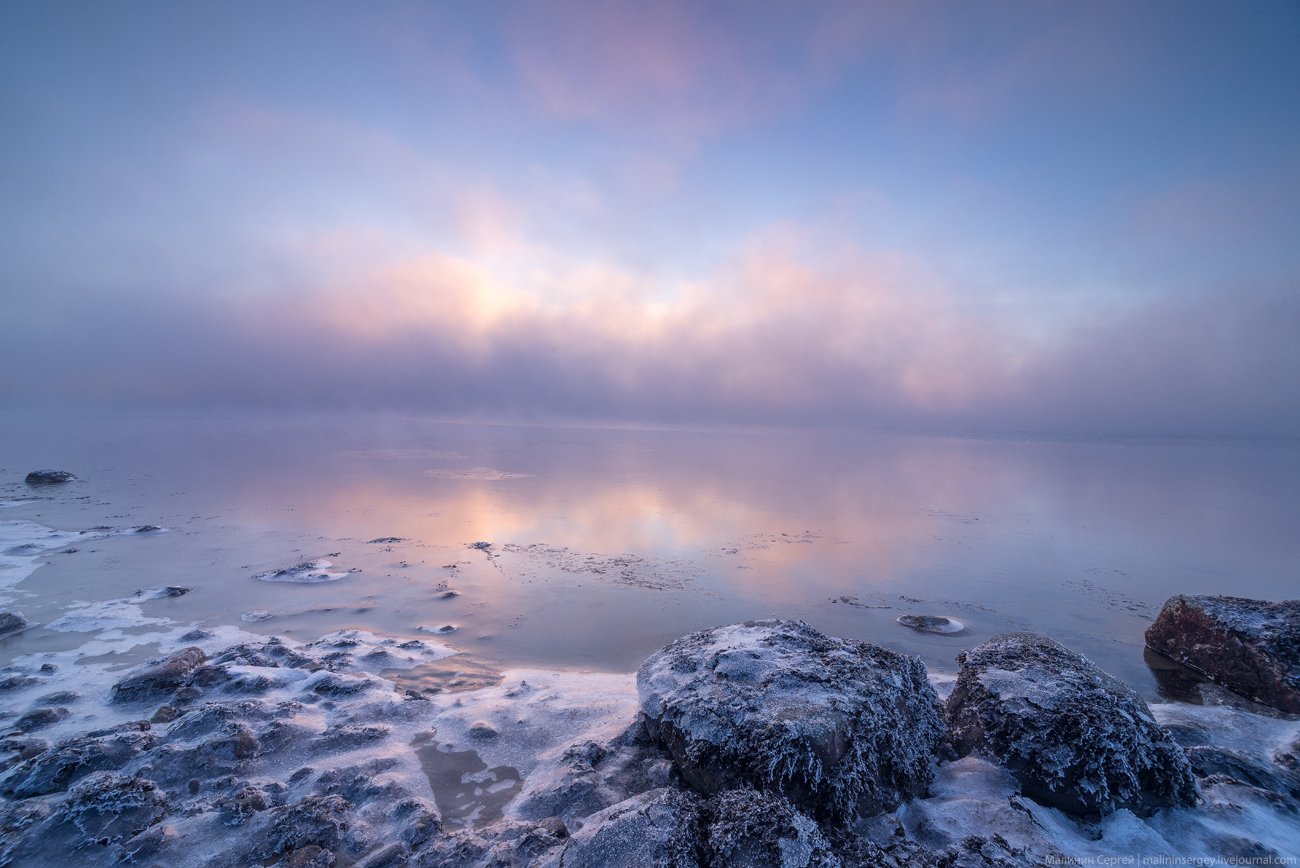 кандалакшский залив, туман, рассвет, мороз, зима, заполярье, белое море, Сергей Малинин