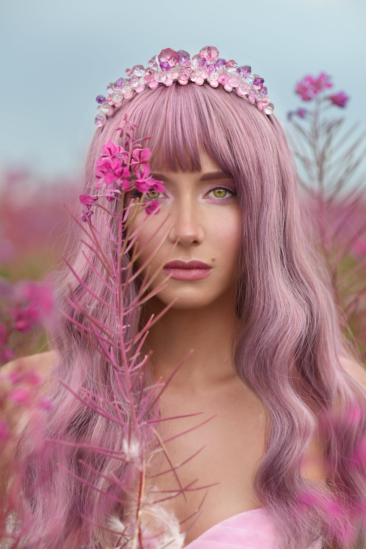 девушка, портрет, flowers, girl, fashion, pink, pretty, purple, portrait, портрет, поле, цветы, розовый, сиреневый, нимфа, фея, сказочная фотография, волшебная фотография, Софья Ознобихина