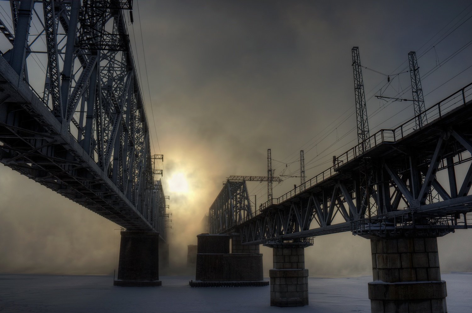туман, мост, солнце, Криволуцкий Игорь