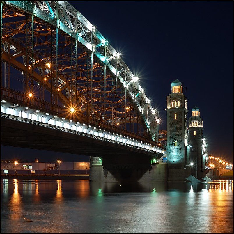 петербург, центр, нева, мост петра великого, ночь, квадрат, Kirill Shapovalov