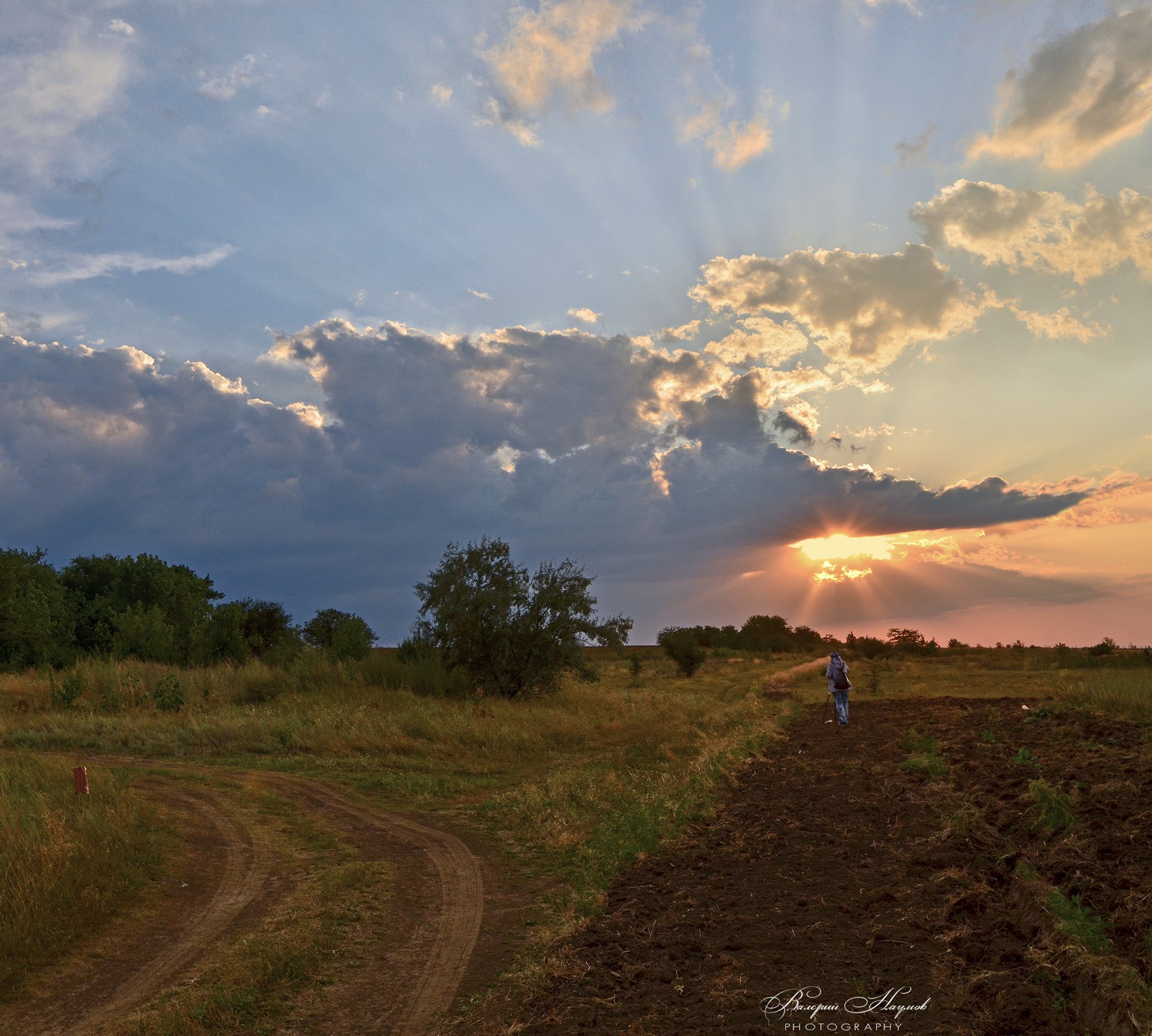вечер, лето, поле, пашня, закат, лучи, фотограф, Валерий Наумов