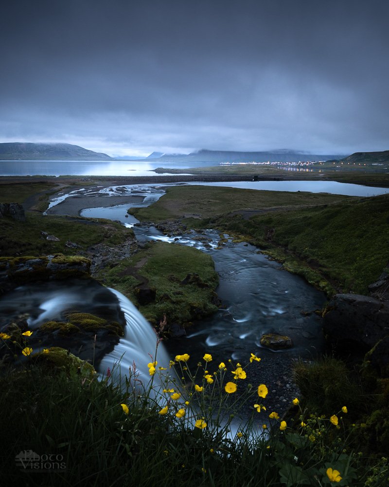 iceland,night,blue hour,kirkjufellsfoss,waterfall,city,mountains,nature,, Adrian Szatewicz