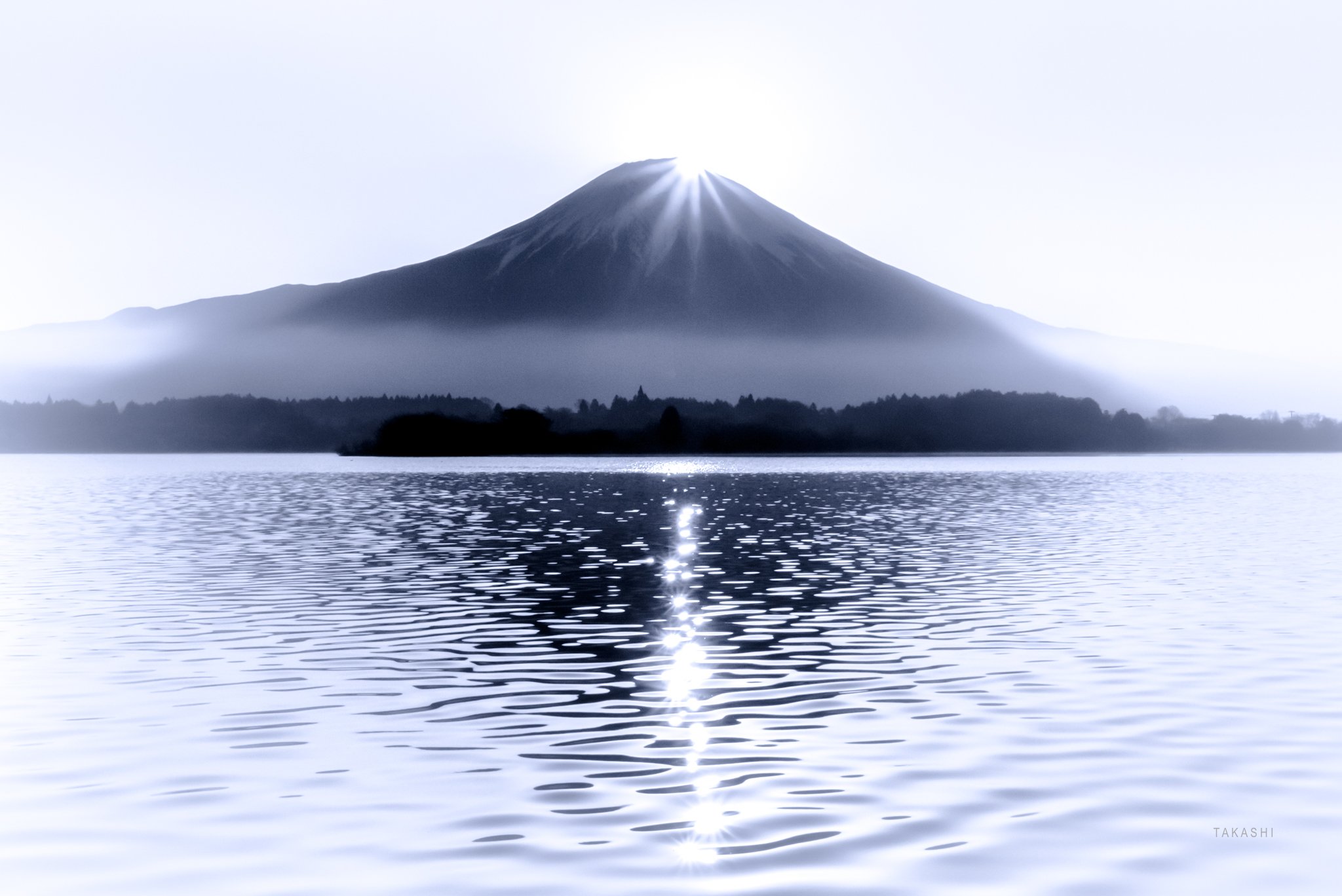 Fuji,Japan,lake,water,reflection,diamond,sun., Takashi
