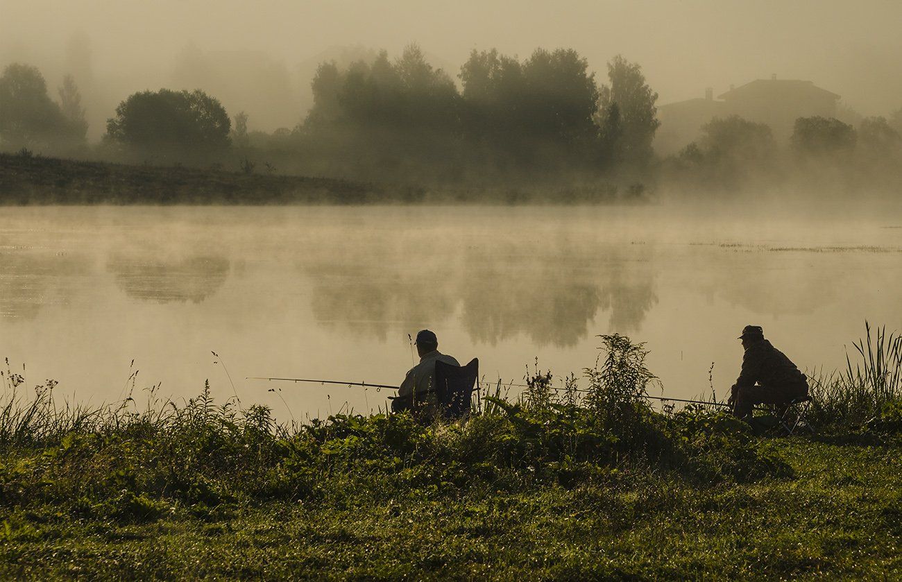 утро, туман, архангельское, рыбалка, рыбаки, Михаил Агеев