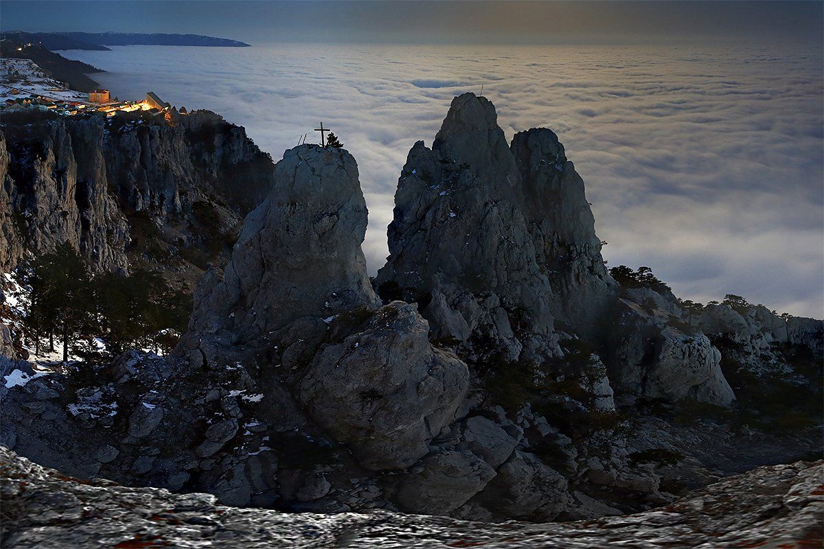 ай-петри, горы, небо, облака, лунный свет, пейзаж,, Сергей Шульга