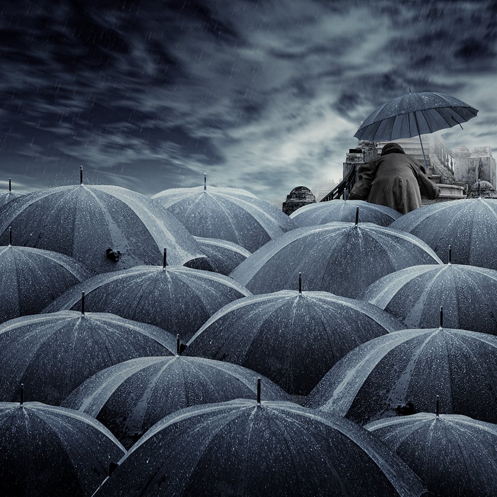 woman, umbrella, surrealistic, manipulation, tutorials, psd, sky, clouds, stairs, Caras Ionut