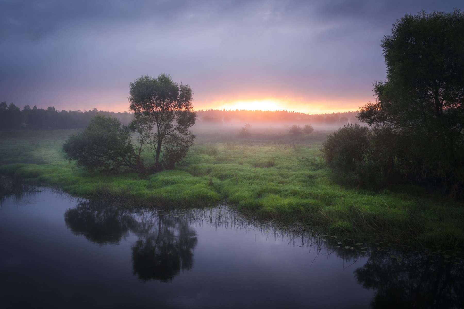 рассвет, утро, пейзаж, туман, река, природа, Александр Кыров
